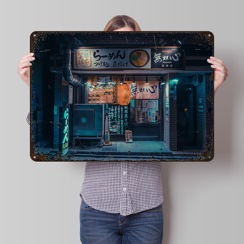 Retro Gaming Kyoto - Cyberpunk Ramen Gion Kyoto Metal Poster